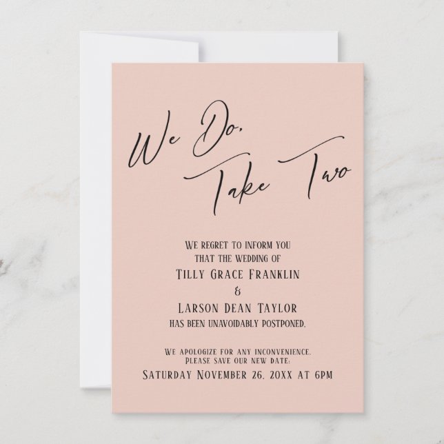 We Do, Take Two: Delayed Wedding Blush Pink Card (Front)