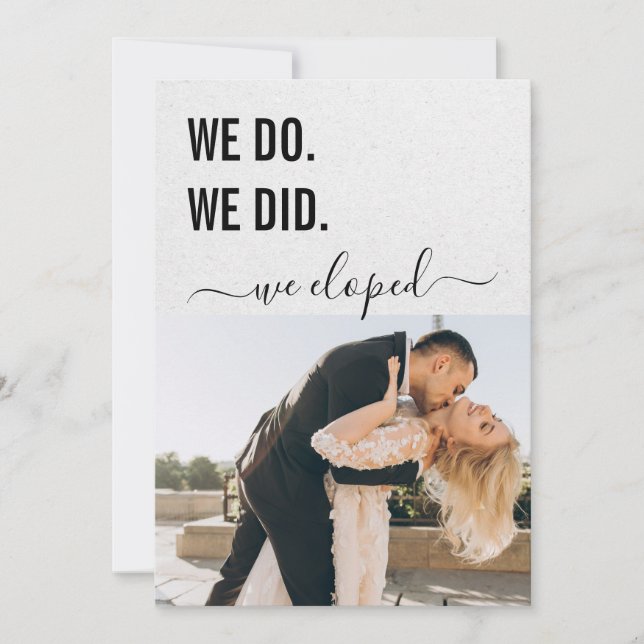 We Do We Did We Eloped Grey Kraft Elegant Photo Invitation (Front)