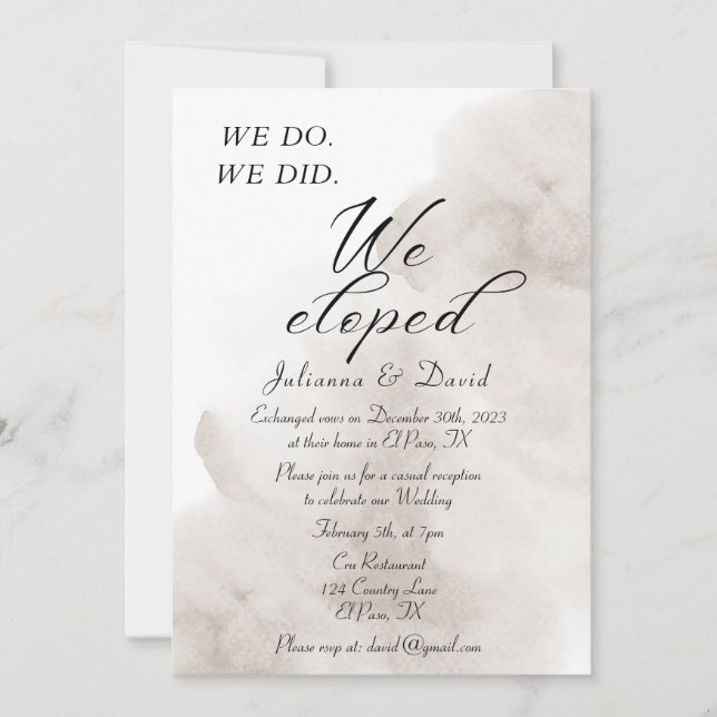 We Do We Did We Eloped Wedding Reception Invitation (Front)