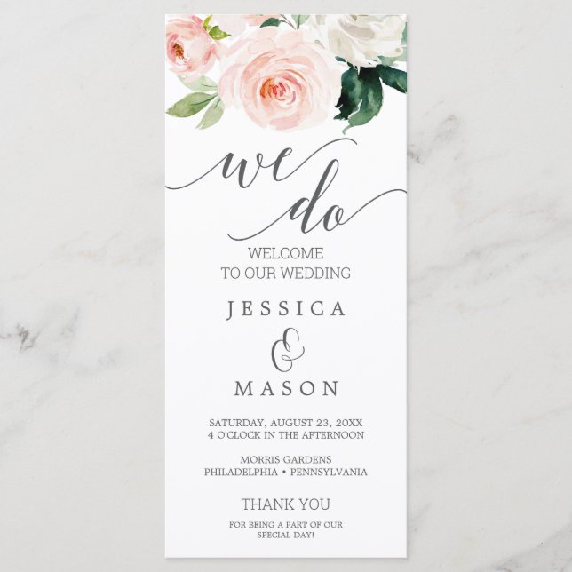 We Do Wedding Program Blushing Blooms (Front)