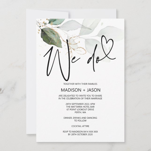 We Do Wedding Simple Modern Elegant Eucalyptus Invitation (Front)