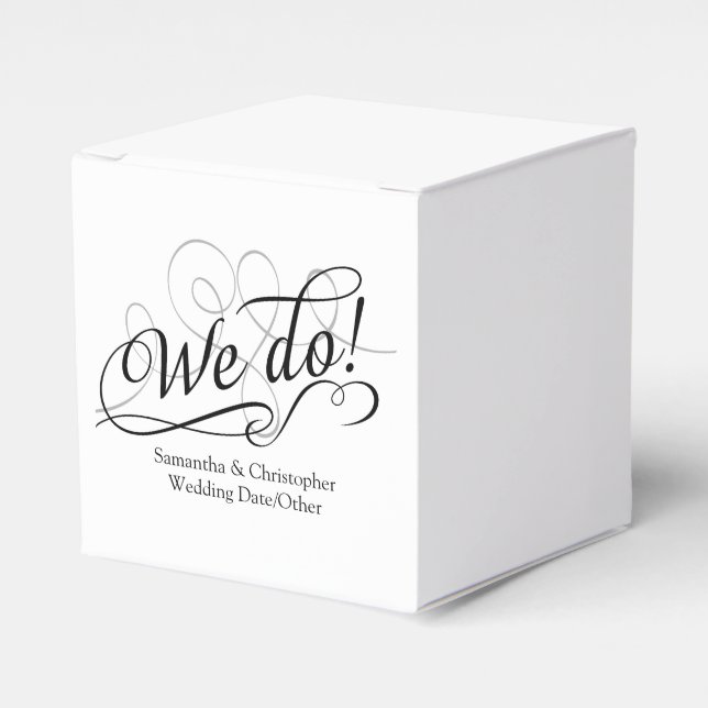 We do, White Wedding Swirl Personalised Favour Tin Favour Box (Front Side)