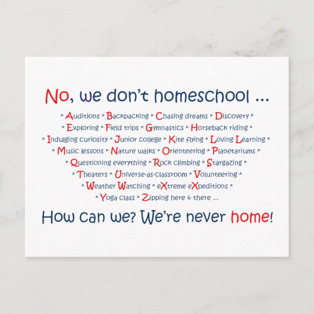 We Don't Homeschool Postcard (Front)