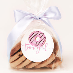 We doughnut know pink gender reveal team girl  classic round sticker