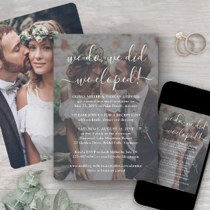 We Eloped 2 Photo Overlay Wedding Reception White Invitation