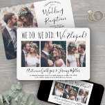 We Eloped 4 Photo Collage Wedding Reception Only Invitation<br><div class="desc">Invite family and friends to a simply elegant post elopement party with this stylish modern "we eloped" 4 photo collage invitation. All wording is simple to personalise for any reception only celebration, including 1st anniversary party, vow renewal ceremony, sequel wedding, cocktail hour or dinner party. Customise it to include the...</div>
