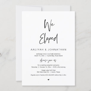 We eloped, Black font, Wedding Elopement Party Invitation