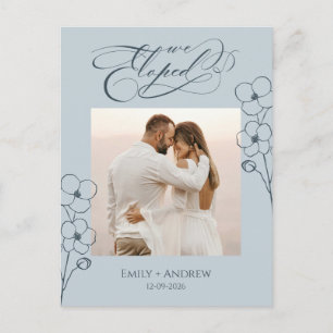 We Eloped Blue Calligraphy Photo Announcement Postcard