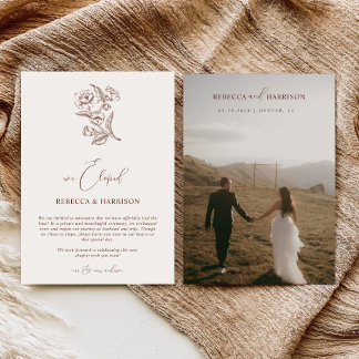 We Eloped Brown Floral Boho | Photo Wedding Announcement