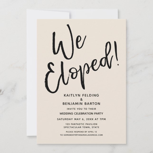We Eloped! Casual Cream Post Wedding Celebration Invitation (Front)