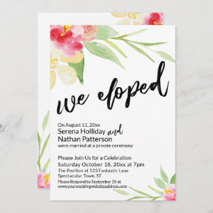 We Eloped Casual Script with Watercolor Flowers Invitation