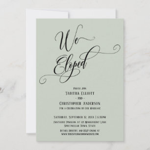 We Eloped Elaborate Script, Pale Sage Green Invitation