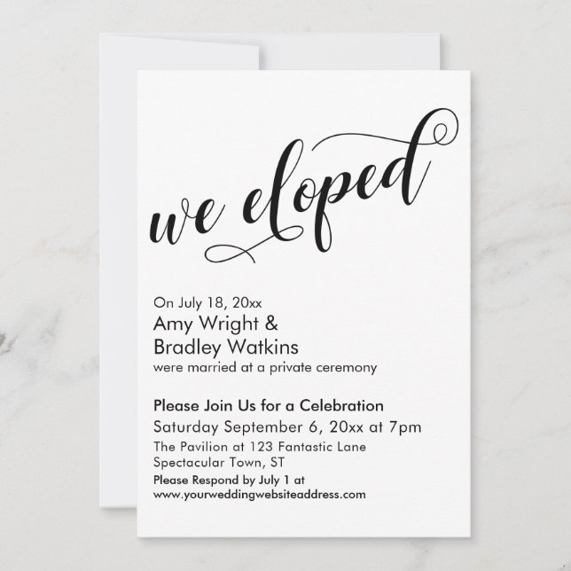 We Eloped Fancy Script Post Wedding Celebration Invitation (Front)