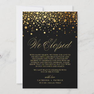 We Eloped Faux Gold Foil Confetti Black Wedding Announcement