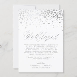 We Eloped Faux Silver Foil Confetti White Wedding Announcement