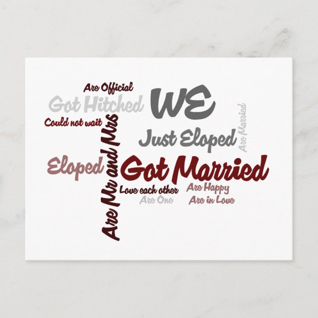 'We' Eloped | Got Married Word Cloud Announcement Postcard (Front)