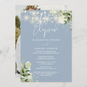 We Eloped Greenery Dusty Blue Photo Wedding Party Invitation