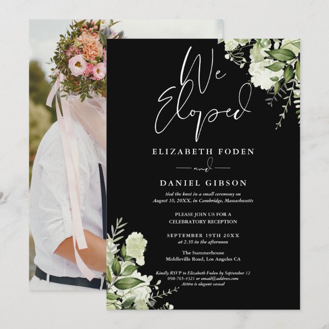 We Eloped Greenery Floral Photo Wedding Party Invitation (Front/Back)