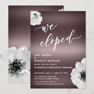 We Eloped Handwriting with Flowers and Rose Gold Invitation