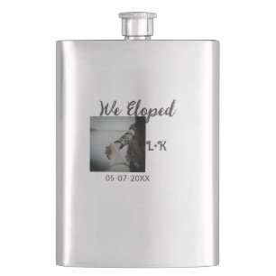We eloped just married add photo name letter date hip flask