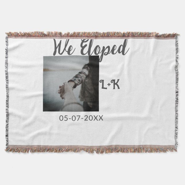 We eloped just married add photo name letter date  throw blanket (Front)