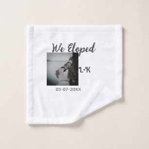 We eloped just married add photo name letter date wash cloth