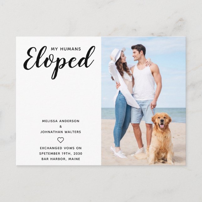 We Eloped Just Married Dog Wedding Elopement Announcement Postcard (Front)