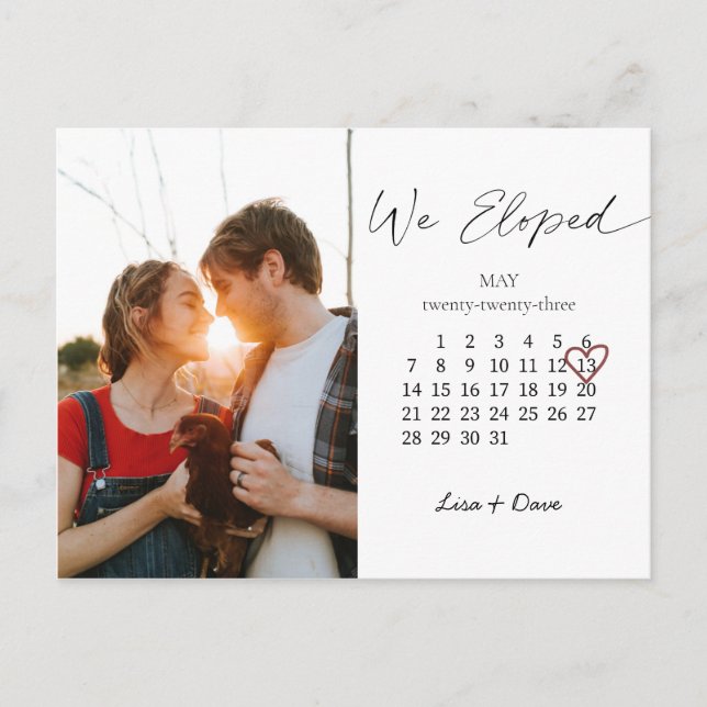 We Eloped May 2023 Calendar Month Pink Heart Date  Postcard (Front)