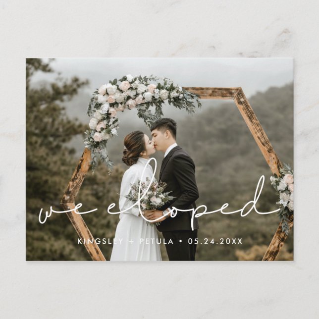 We eloped Minimalist handwritten photo Postcard (Front)