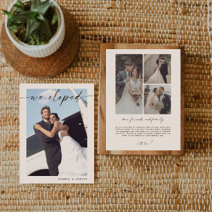 We Eloped Modern Calligraphy Black and White Photo Announcement