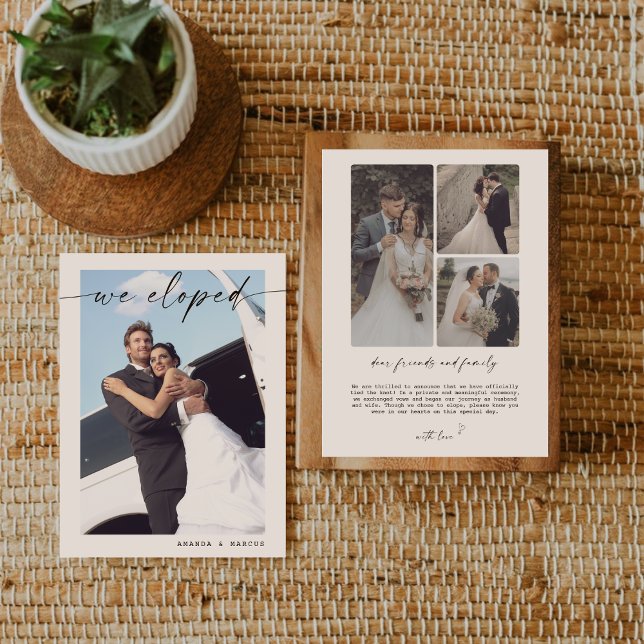 We Eloped Modern Calligraphy Black and White Photo Announcement (Creator Uploaded)