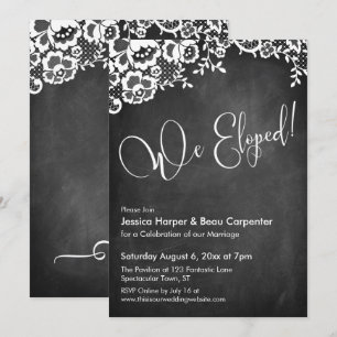 We Eloped! Modern Calligraphy Chalkboard & Lace Invitation