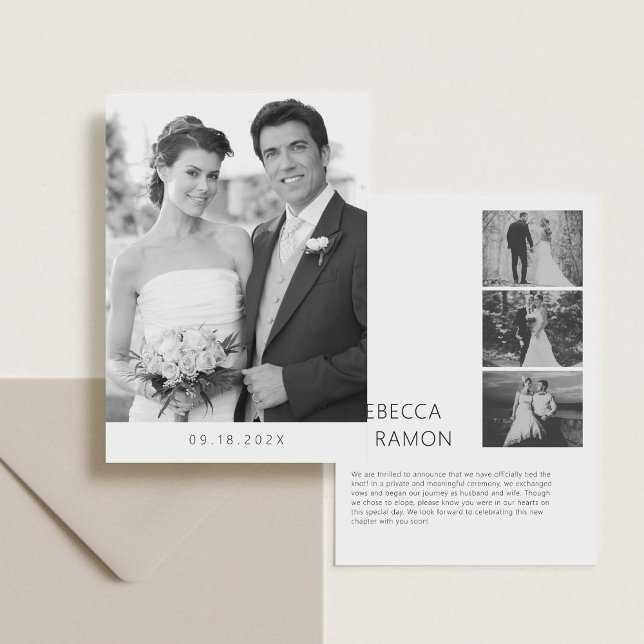 We Eloped Modern Minimalist Black and White Photo Announcement (Creator Uploaded)