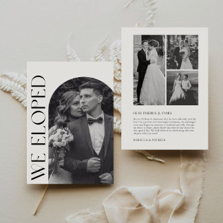 We Eloped Modern Minimalist Black and White Photo Announcement