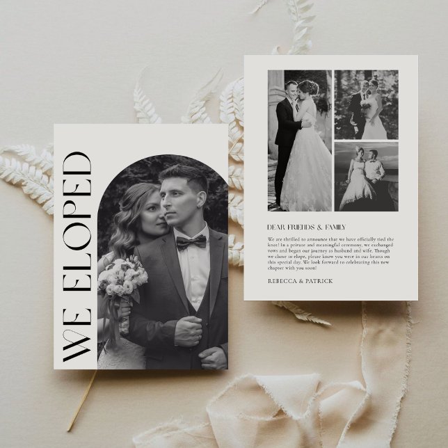We Eloped Modern Minimalist Black and White Photo Announcement (Creator Uploaded)