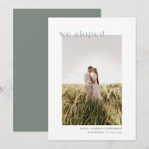 We Eloped Modern Minimalist Eucalyptus Green Announcement