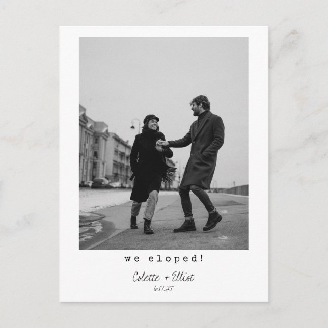 We Eloped Modern Minimalist Typography Photo Announcement Postcard (Front)