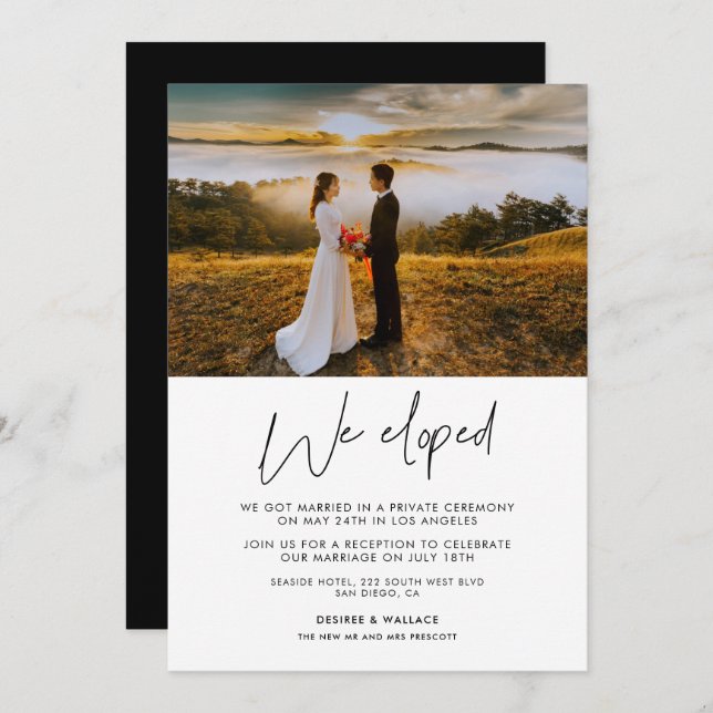 We eloped Modern wedding photo announcement (Front/Back)