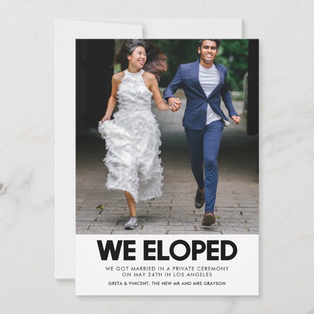 We eloped Modern wedding photo announcement (Front)