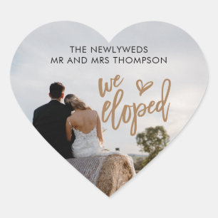 We Eloped Name Photo Artsy Script Heart Sticker