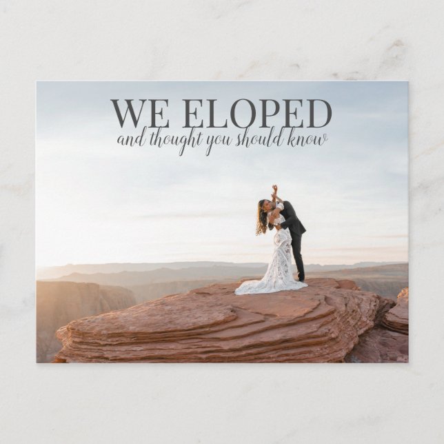 We Eloped Photo Save The Date Postcard (Front)