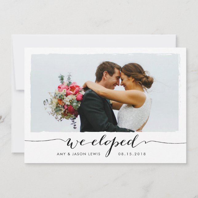 We Eloped | photo wedding announcement black white (Front)