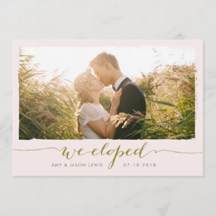 We Eloped   photo wedding announcement, faux gold Invitation