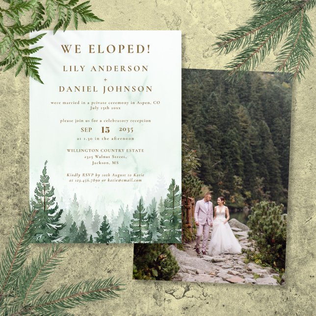 We Eloped Pine Forest Elopement Wedding Photo Invitation (We Eloped Pine Forest Elopement Wedding Photo Invitation)