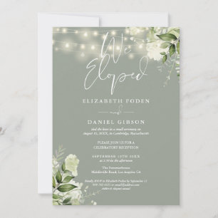 We Eloped Sage Green Wedding Vows Greenery Party Invitation