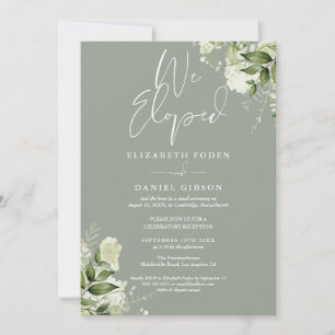 We Eloped Sage Green Wedding Vows Greenery Party Invitation