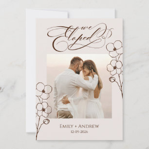 We Eloped Sand Beige Calligraphy Floral Photo Announcement