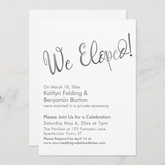 We Eloped! Silver White Post Wedding Celebration Invitation (Front/Back)