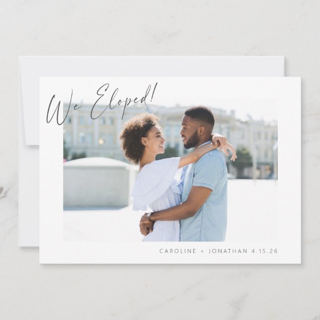 We Eloped Simple Minimalist Two 2 Photo Elopement Announcement (Front)