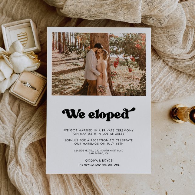We eloped Stylish retro wedding announcement (Creator Uploaded)